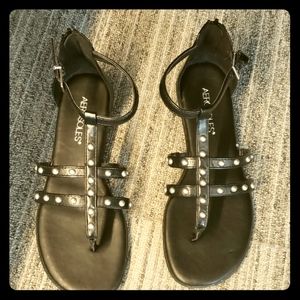 Aersoles black studded sandals size 7